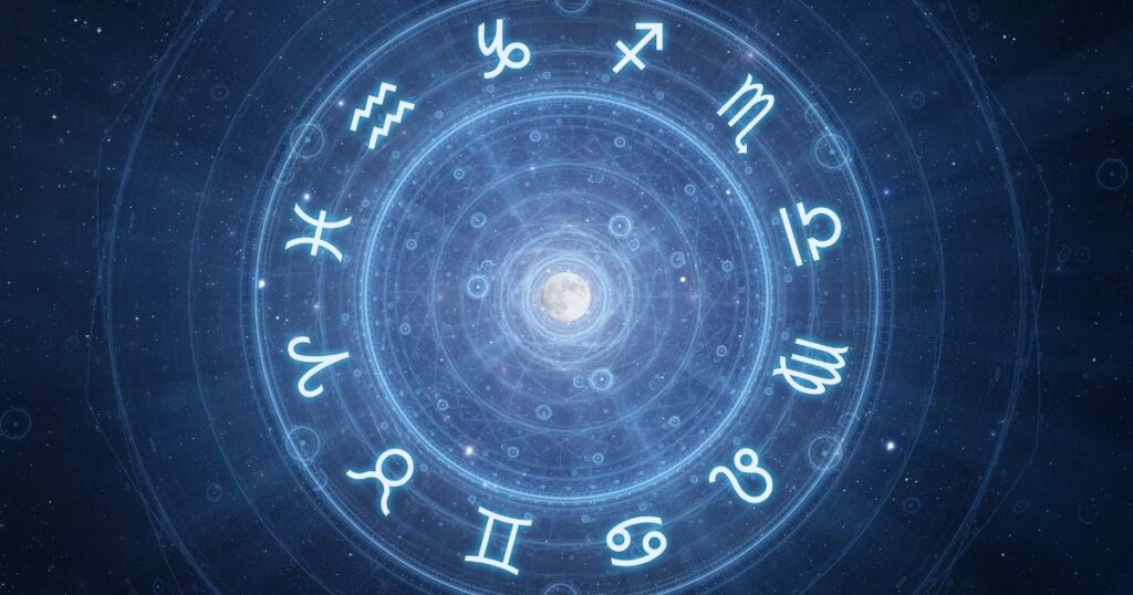 O que é Astrologia — roda zodiacal com signos e planetas