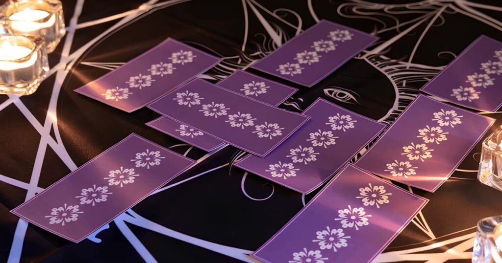 Tiragem Cruz Celta do Tarô com dez cartas dispostas na mesa